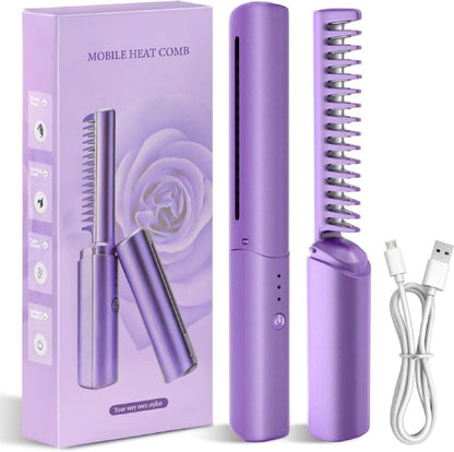 Meneflix Portable Mini Hair Straightener Cordless Rechargeable Mini Adjustable Hair Straightener Hot Comb ''50%off- Today only''