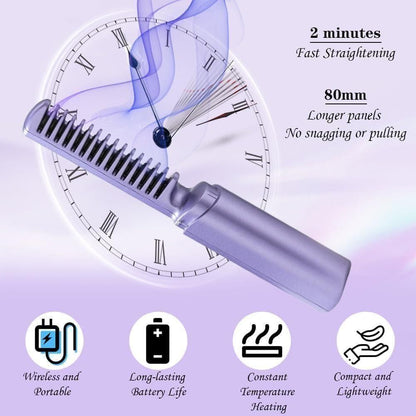 Meneflix Portable Mini Hair Straightener Cordless Rechargeable Mini Adjustable Hair Straightener Hot Comb ''50%off- Today only''