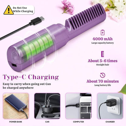 Meneflix Portable Mini Hair Straightener Cordless Rechargeable Mini Adjustable Hair Straightener Hot Comb ''50%off- Today only''