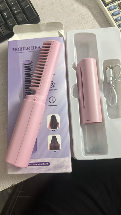 Meneflix Portable Mini Hair Straightener Cordless Rechargeable Mini Adjustable Hair Straightener Hot Comb ''50%off- Today only''